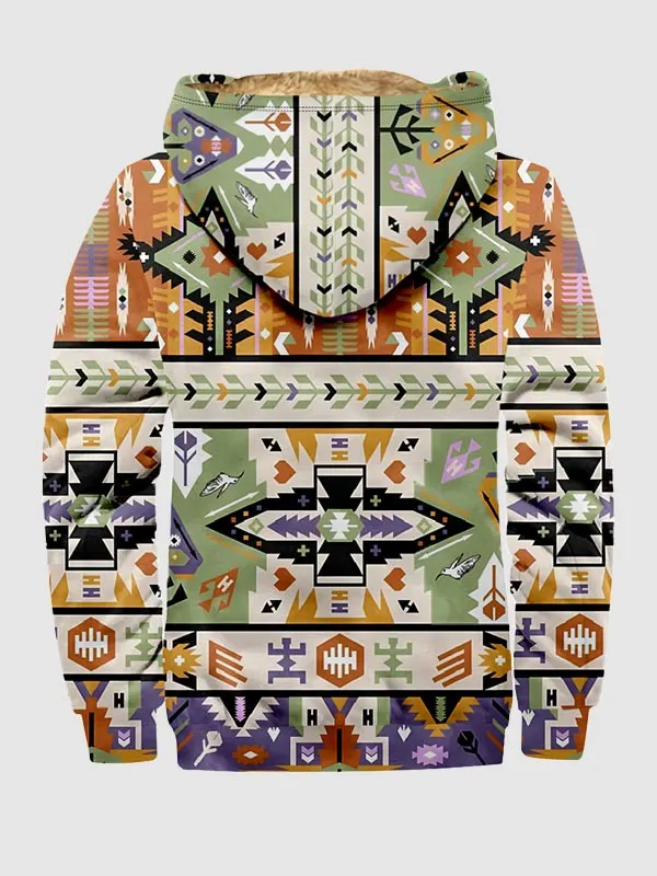 Men's Ethnic Fleece Zipper Retro Casual Printed Hoodie Jacket