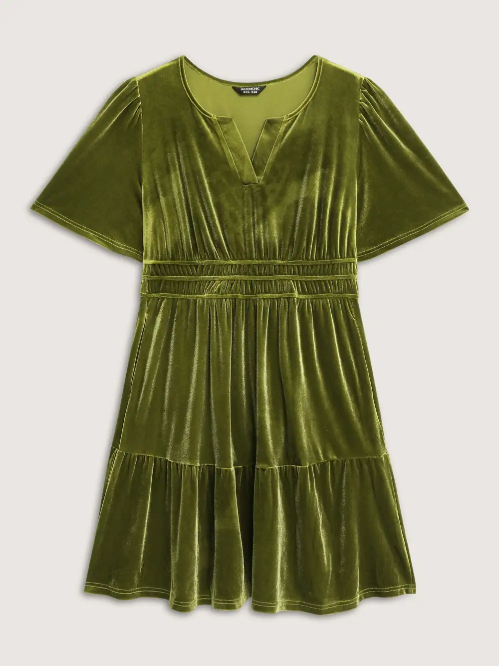 Velvet Stretchy Waistband Tiered Knee-Length Dress