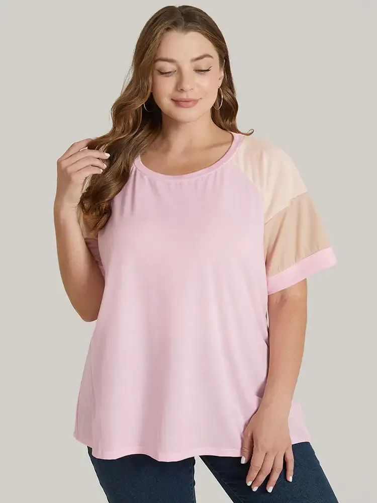 Colorblock Contrast Crew Neck Raglan Sleeve T-shirt