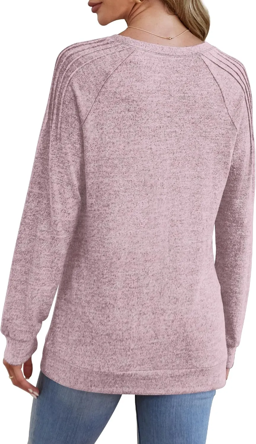 Sweatshirt for Women Crewneck Pleated Long Sleeve Shirts Tunic Tops Fashion 2024