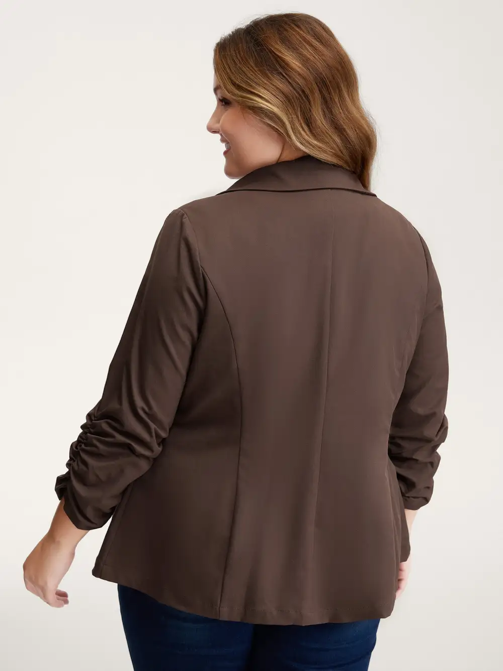 Notched Lapels Gathered Sleeve Blazer