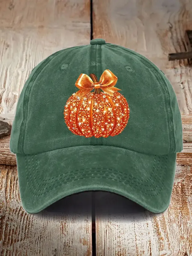 Retro Autumn Pumpkin Bow Print Baseball Cap