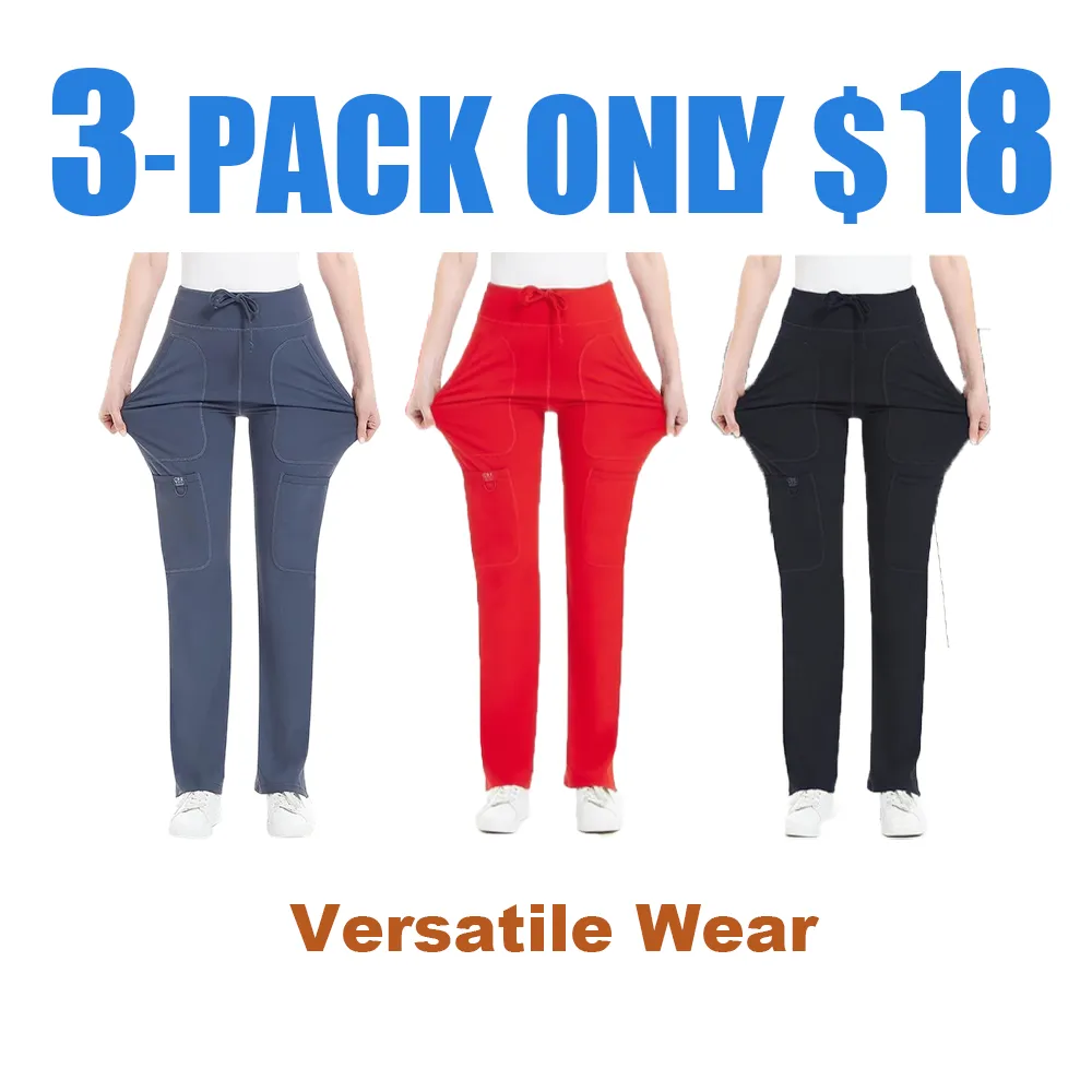 Women's Mid Rise Yoga Work Pants – Stretch Cargo Scrub Pants with 5 Pockets