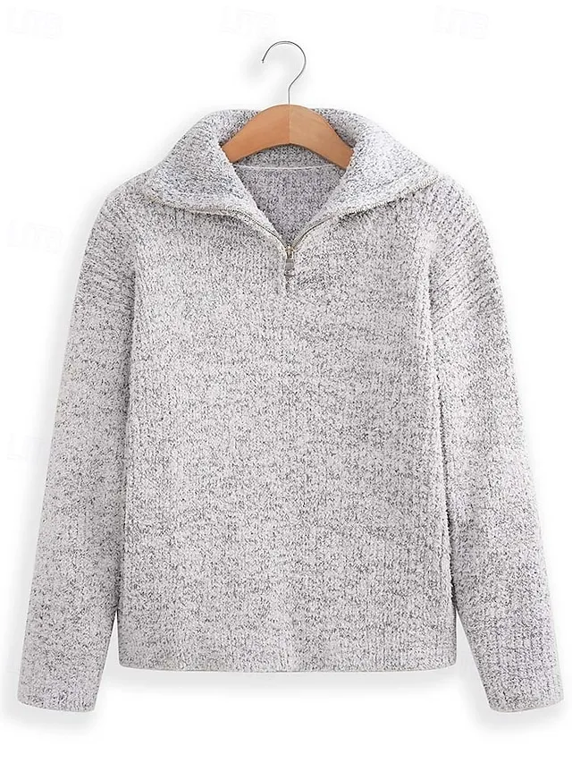 Women's Fancy Yarn Jumper Shirt Collar Quarter Zipper Sweater Fall Winter Daily Going out Stylish Casual Soft Long Sleeve