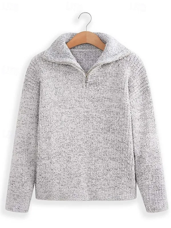 Women's Fancy Yarn Jumper Shirt Collar Quarter Zipper Sweater Fall Winter Daily Going out Stylish Casual Soft Long Sleeve