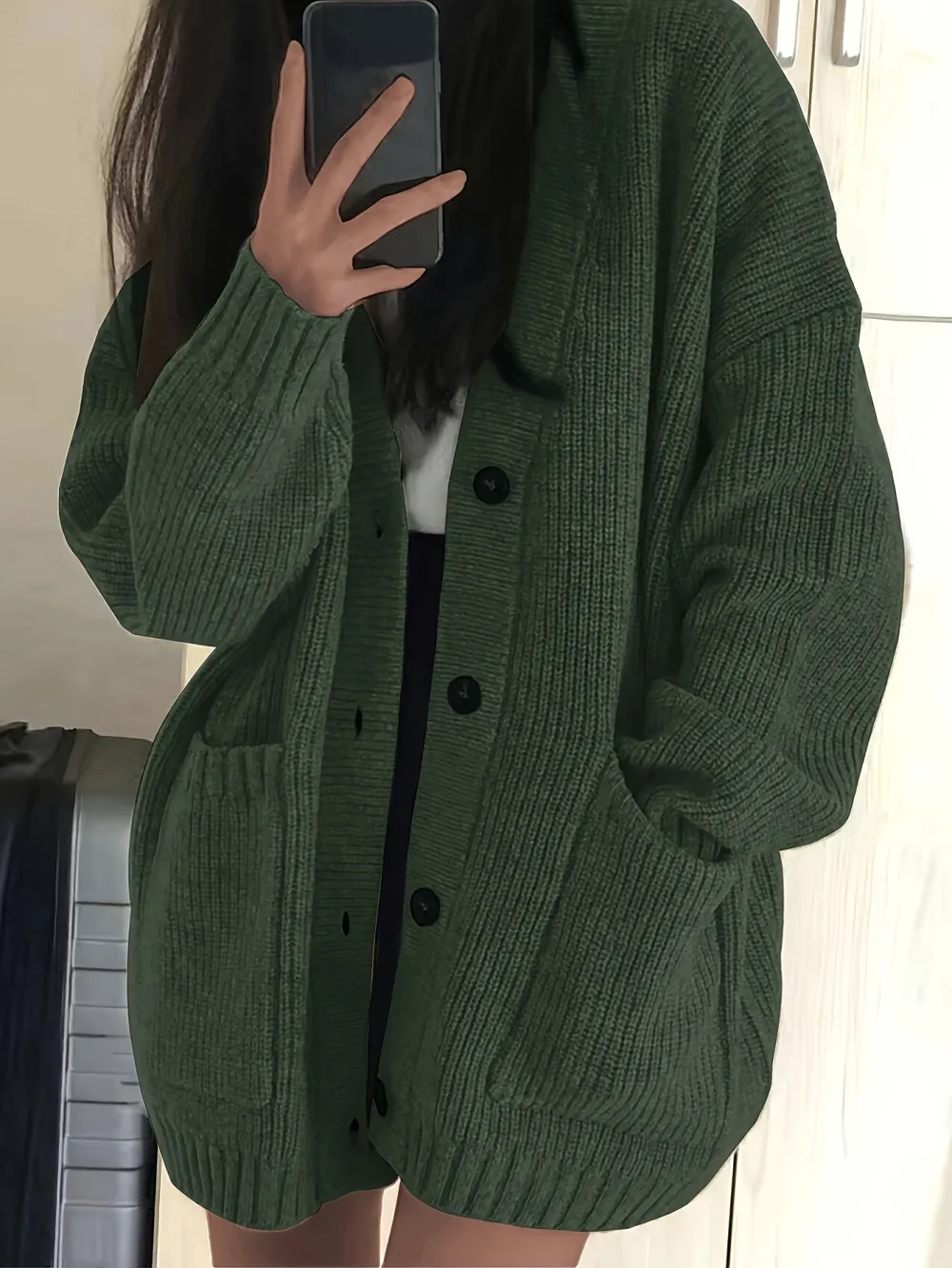 Vibrant Solid Color Knitted V-Neck Cardigan - Soft Micro Elastic Polyester Fabric, Button Front, Casual Long Sleeve Design for Fall & Winter