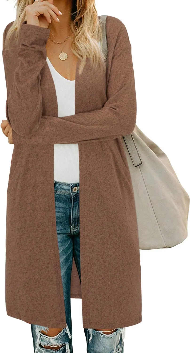 Women's Open Front Cardigan Shirt with Pockets Long Sleeve Lightweight Coat