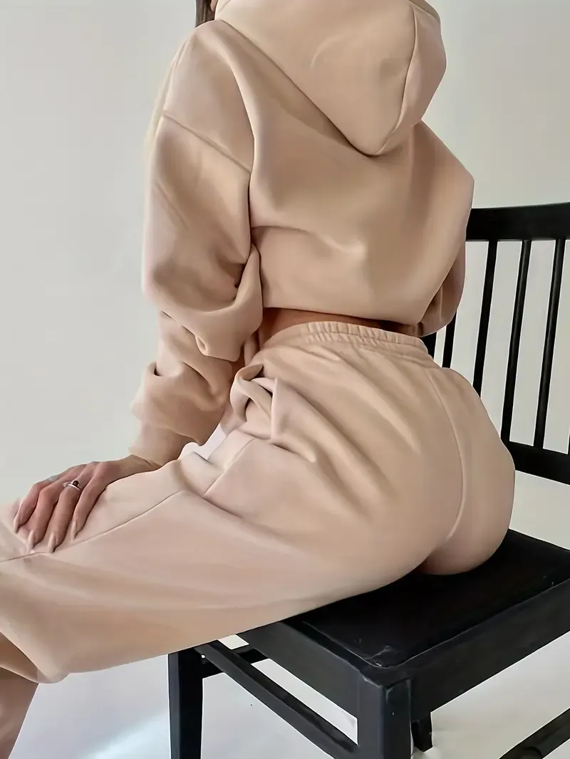 Casual Two-piece Set, Letter Print Long Sleeve Hooded Sweatshirt & Elastic Waist Sweatpants Outfits, Women's Clothing