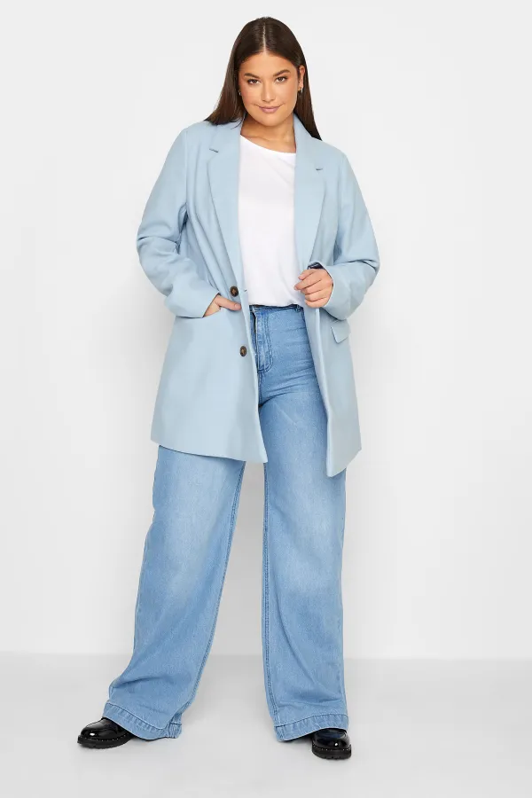 LTS Tall Navy Blue Double Breasted Brushed Jacket
