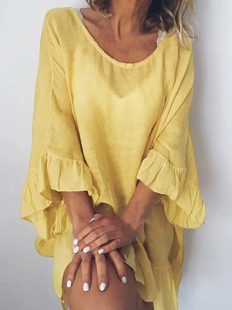 Flounce Solid Color Casual Loose Midi Dress