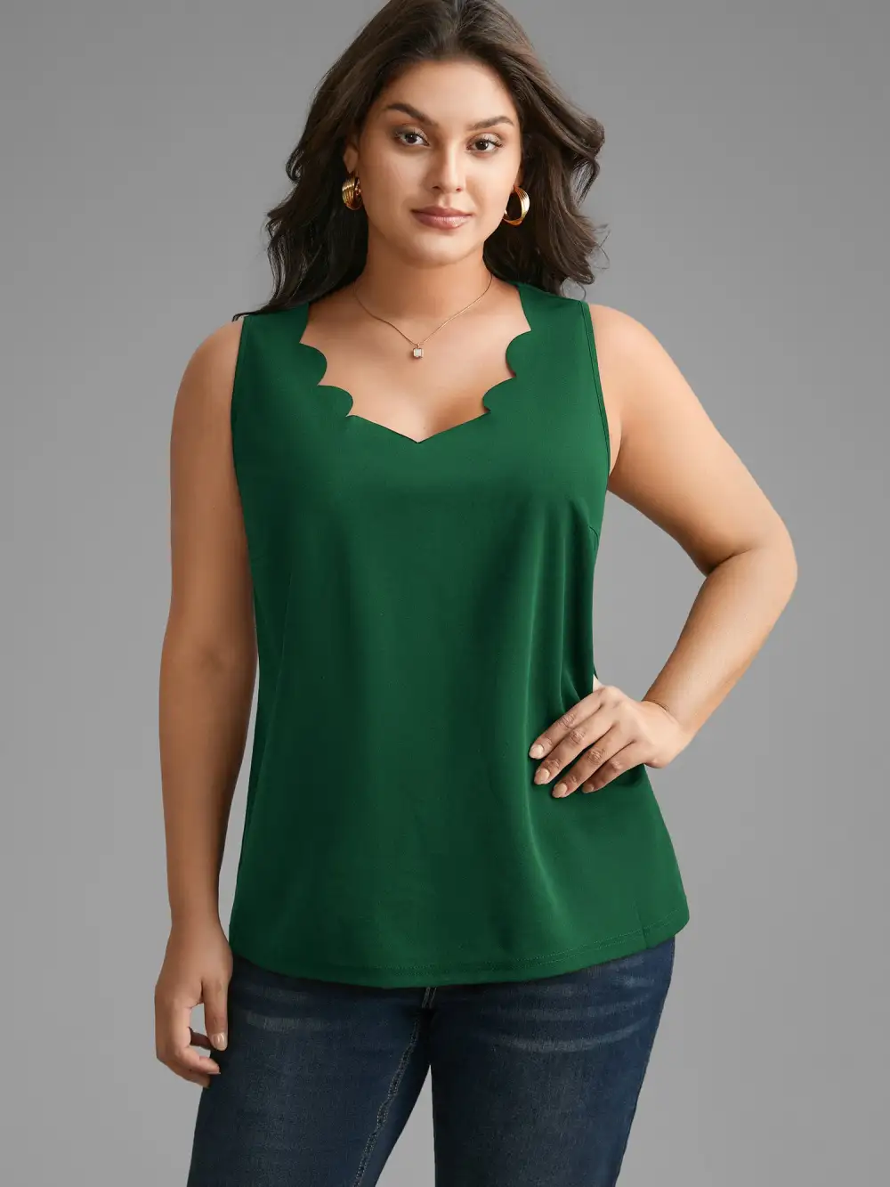 Solid V Neck Laser Cut Tank Top