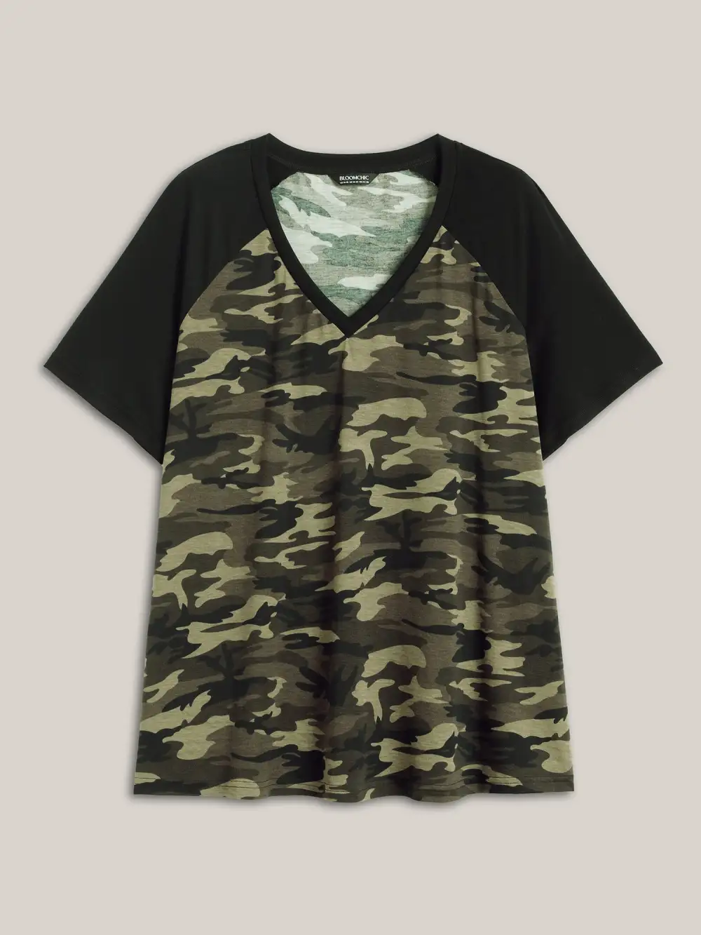Camouflage Print Raglan Sleeve T-Shirt