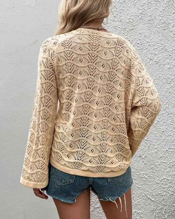 Solid Color Cutout Drawstring Knit Sweater Top