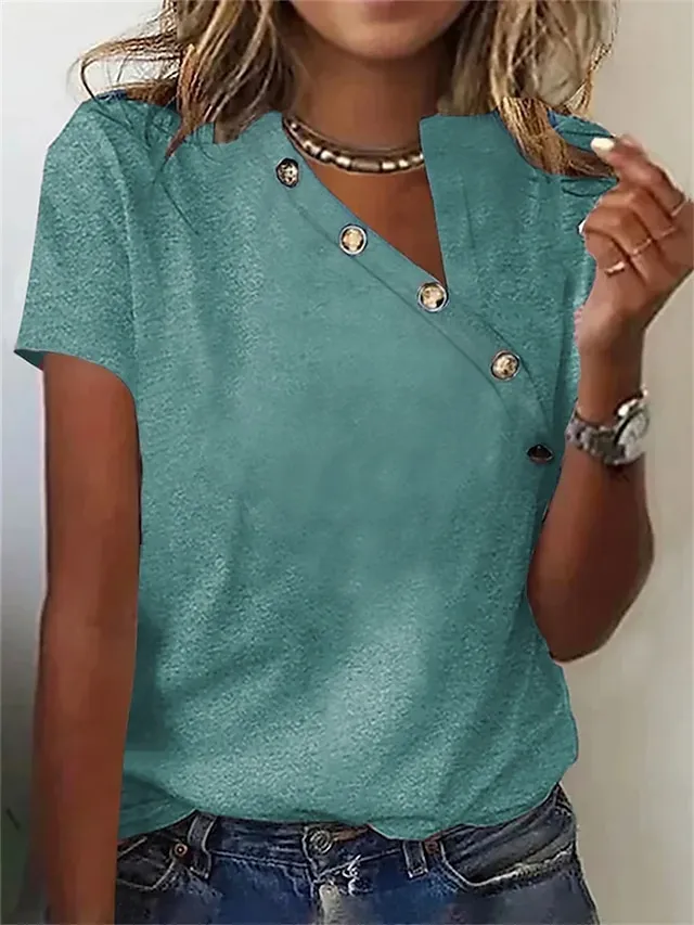 Women's T shirt Tee Black White Pink Plain Short Sleeve Daily Weekend Fashion Basic Elegant V Neck Regular Fit
