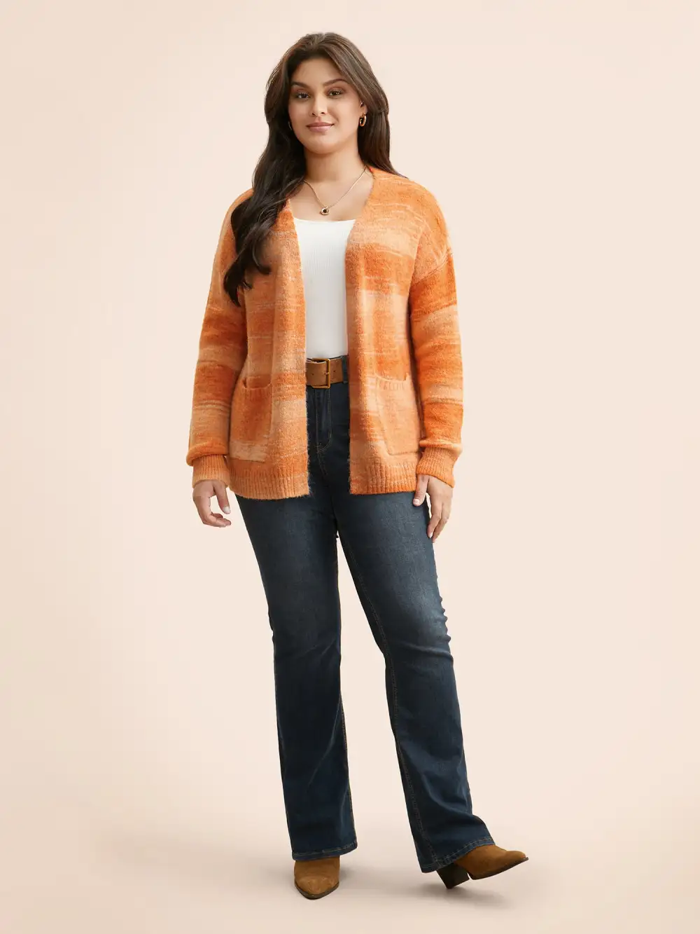 Ombre Patch Pocket Drop Shoulder Cardigan