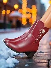 Women's Burgundy Warm Winter Ankle Boots with Faux Fur Lining, Stylish and Comfortable for Cold Weather, Casual & Outdoor Wear.