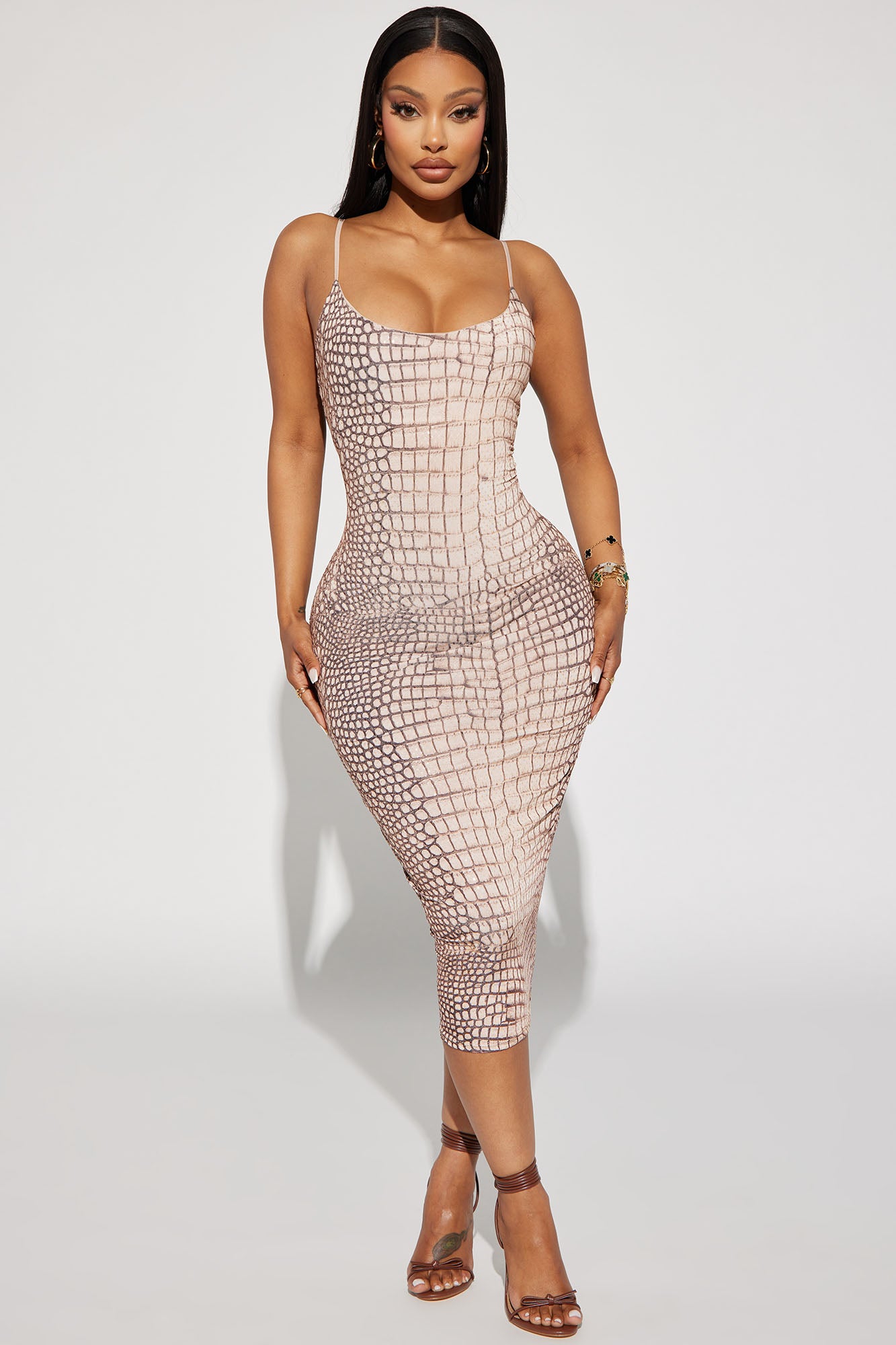 Elaya Midi Dress - Nude/combo
