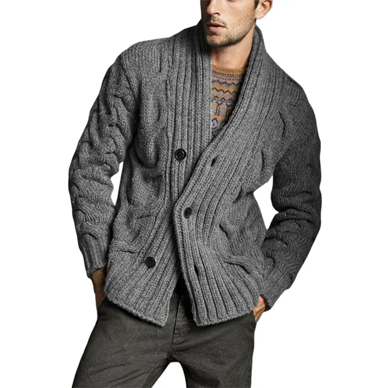 Men's Solid Color Knit Jacquard Sweater Jacket