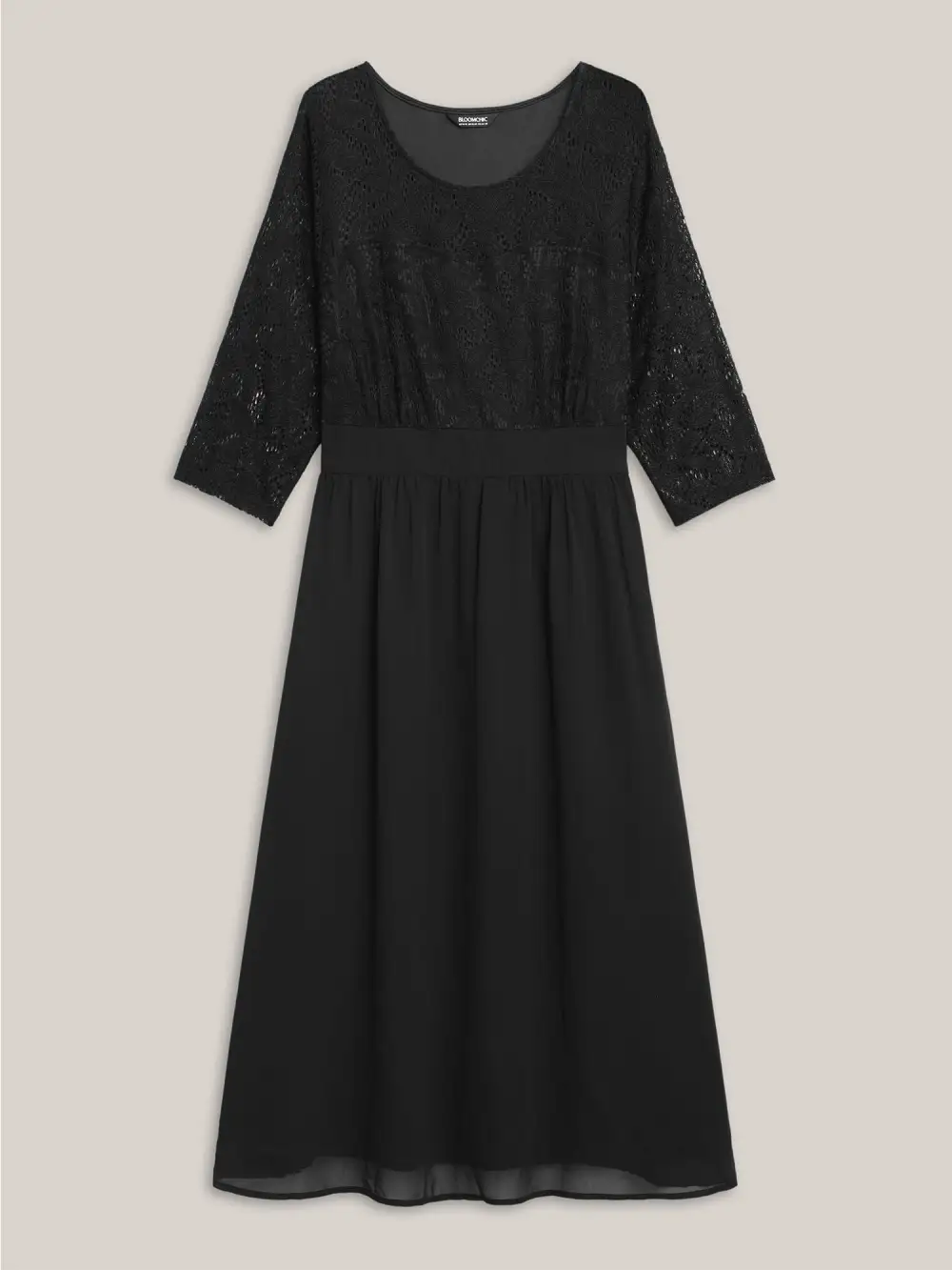 Lace Patchwork Shirred Midi Pocket Dress