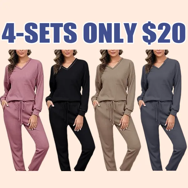 Women's Waffle Knit Lounge Set – Long Sleeve Pullover & Jogger Sweatpants