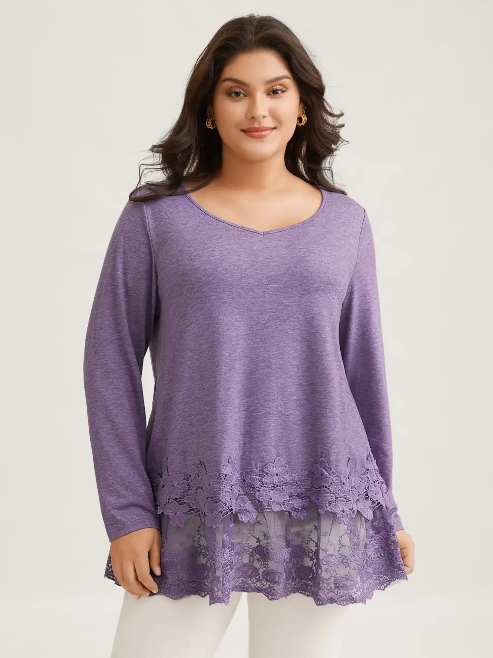 V Neck Lace Panel Jersey Top
