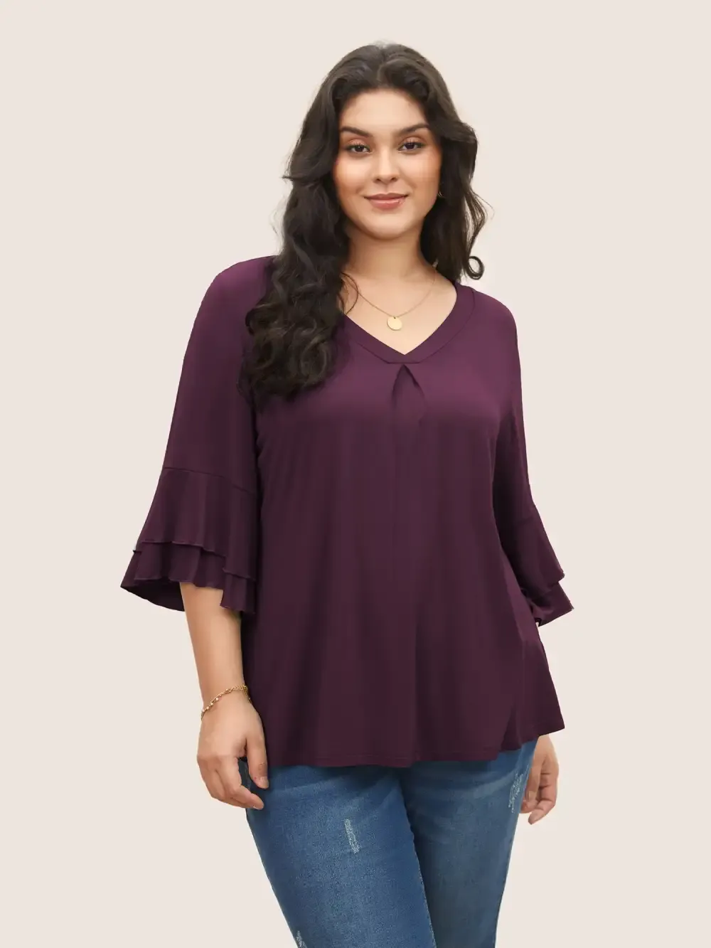 Supersoft Essentials Ruffle Layered Sleeve Pleated T-Shirt