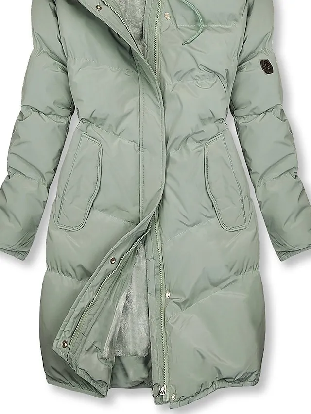 Women's Puffer Jacket Winter Windproof Jacket Winter Coat Comfortable Street Casual Daily Zipper Pocket Hoodie Casual Street Style Plain Regular Fit Outerwear Long Sleeve Winter Fall Green