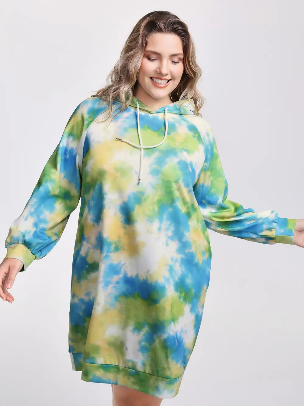 Tie-Dye Pockets Hooded Knee Dress