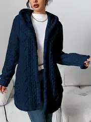 Autumn and Winter Warm and Fashionable Jacquard Plush Hooded Cardigan