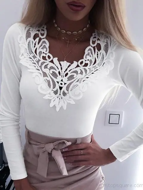Lace Stitching Hollow Out Top