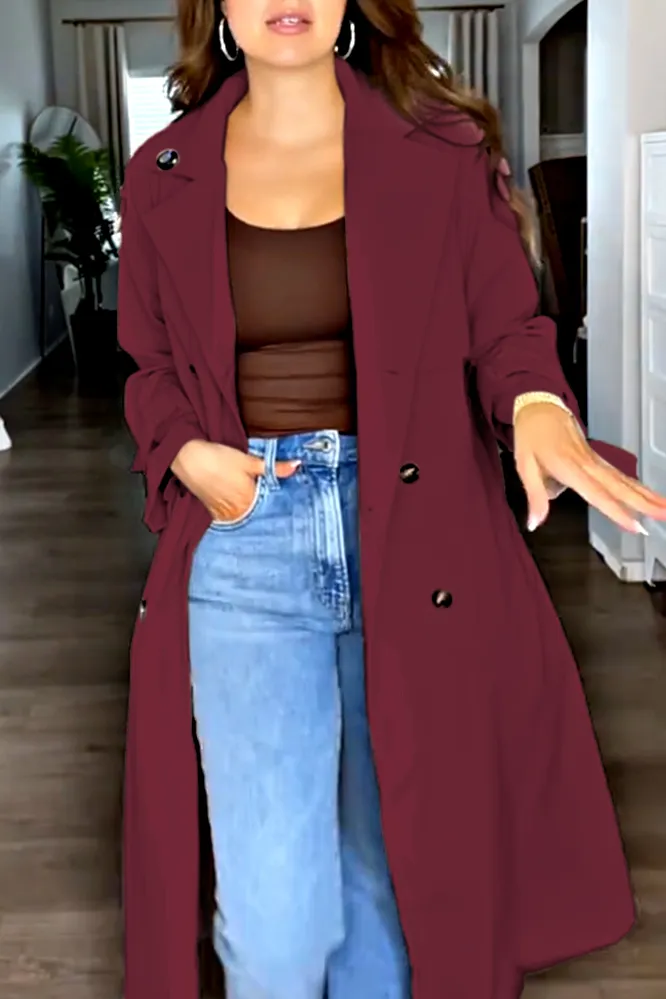 Women's solid color casual trench coat
