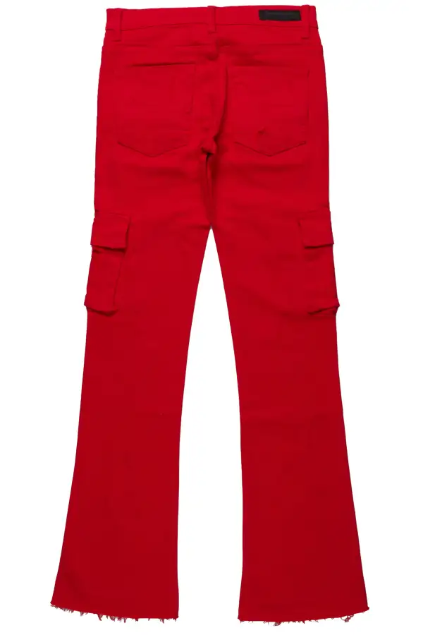 Zaire Red Cargo Super Stacked Flare Jean