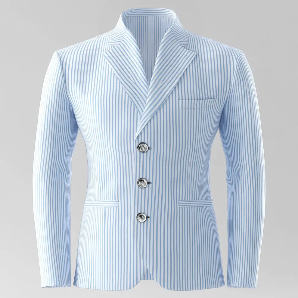 Men's Lapel Collar Three Button Long Sleeve Striped Blazer