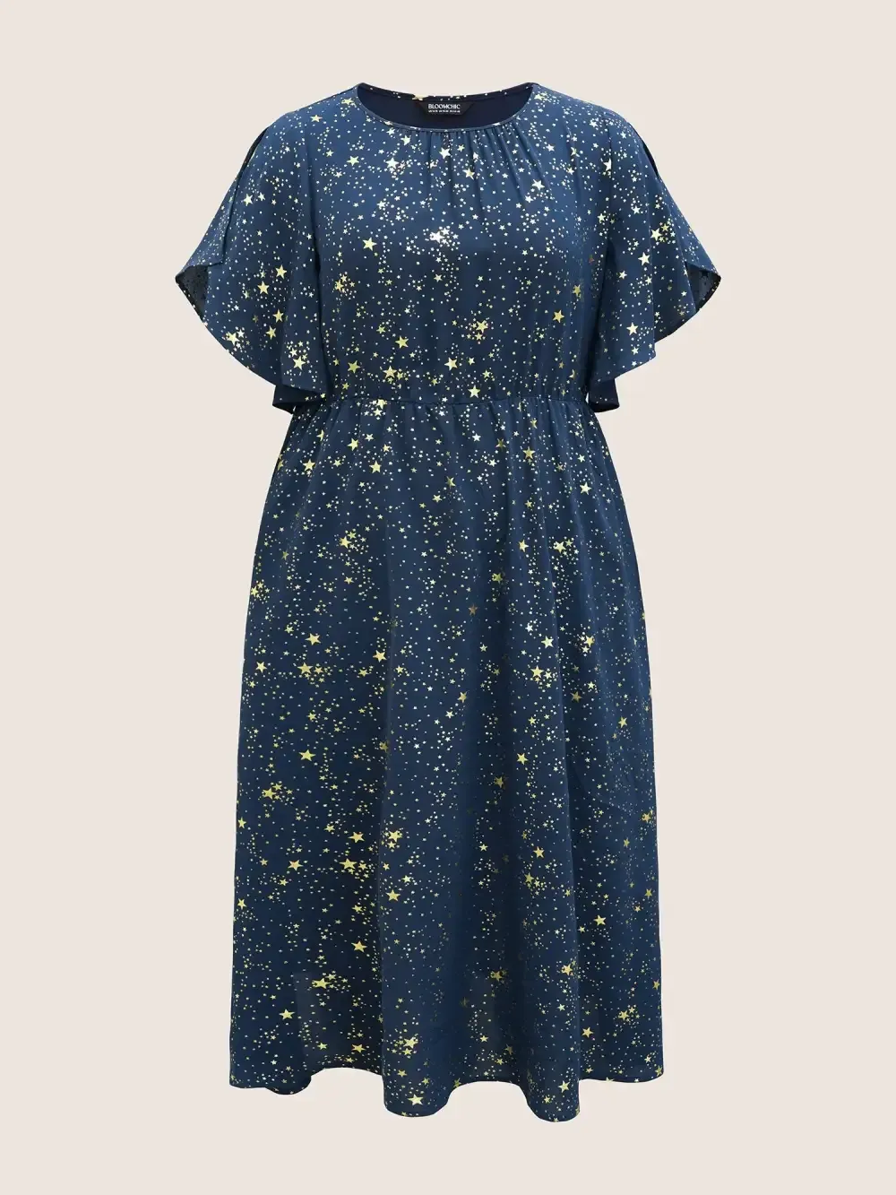 Glitter Star Split Sleeve Midi Dress
