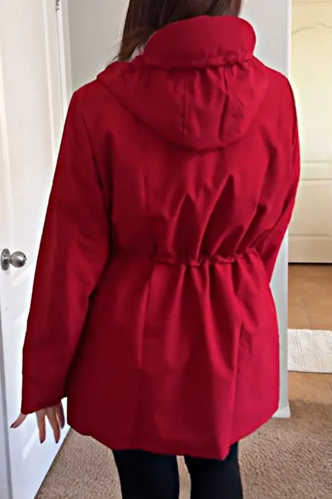 Women's solid color zipper casual hooded jacket
