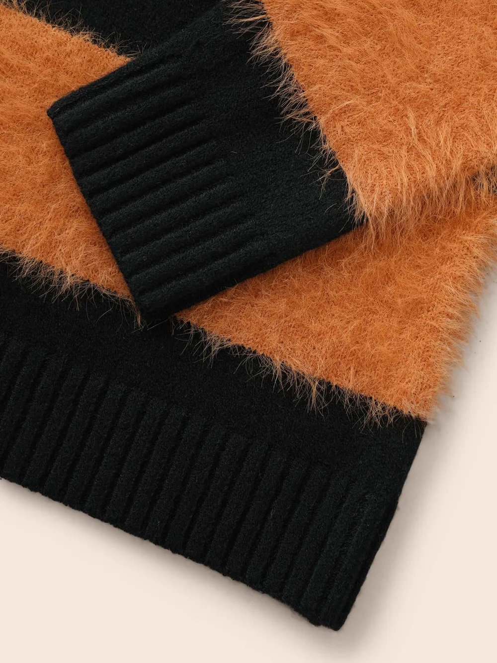 Texture Contrast V Neck Pullover