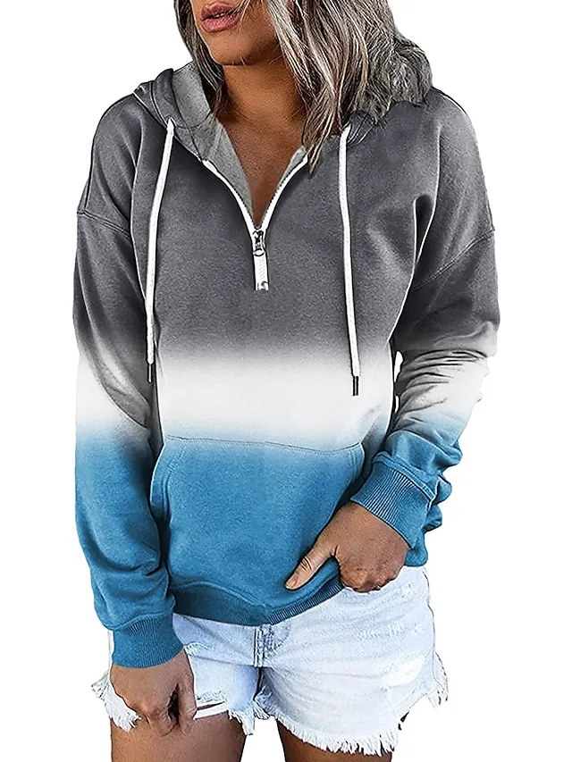 Women's Hoodie Sweatshirt Pullover Streetwear Casual Front Pocket Green Blue Purple Gradient Casual Hooded Long Sleeve S M L XL XXL