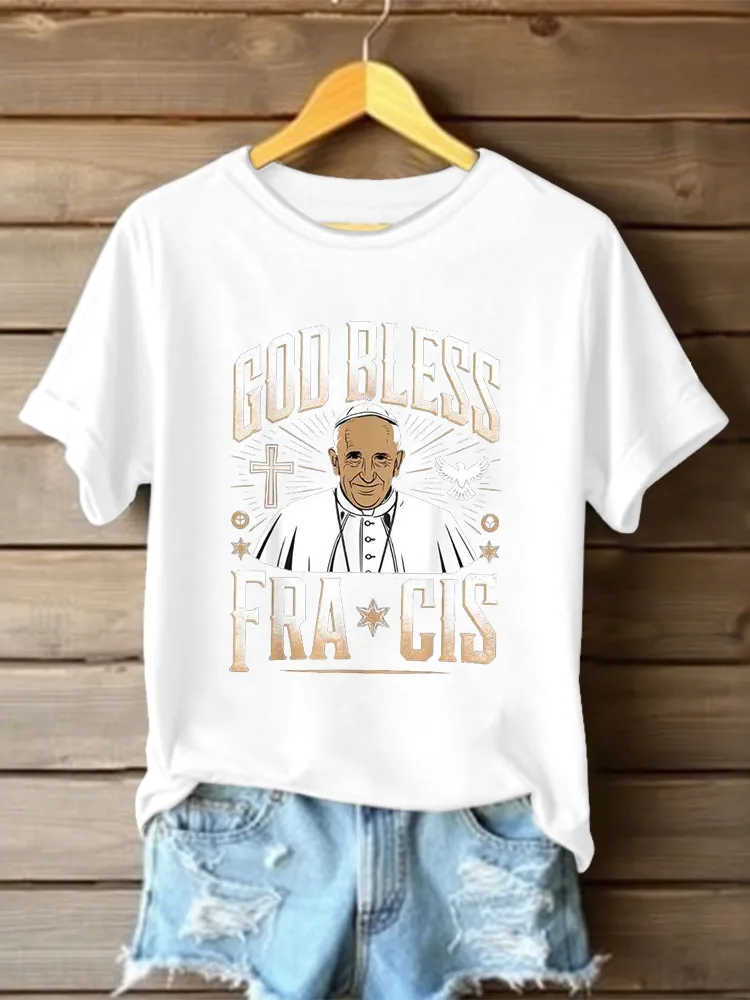 Women's God Bless PF Print Short Sleeve Round Neck Cotton T-Shirt