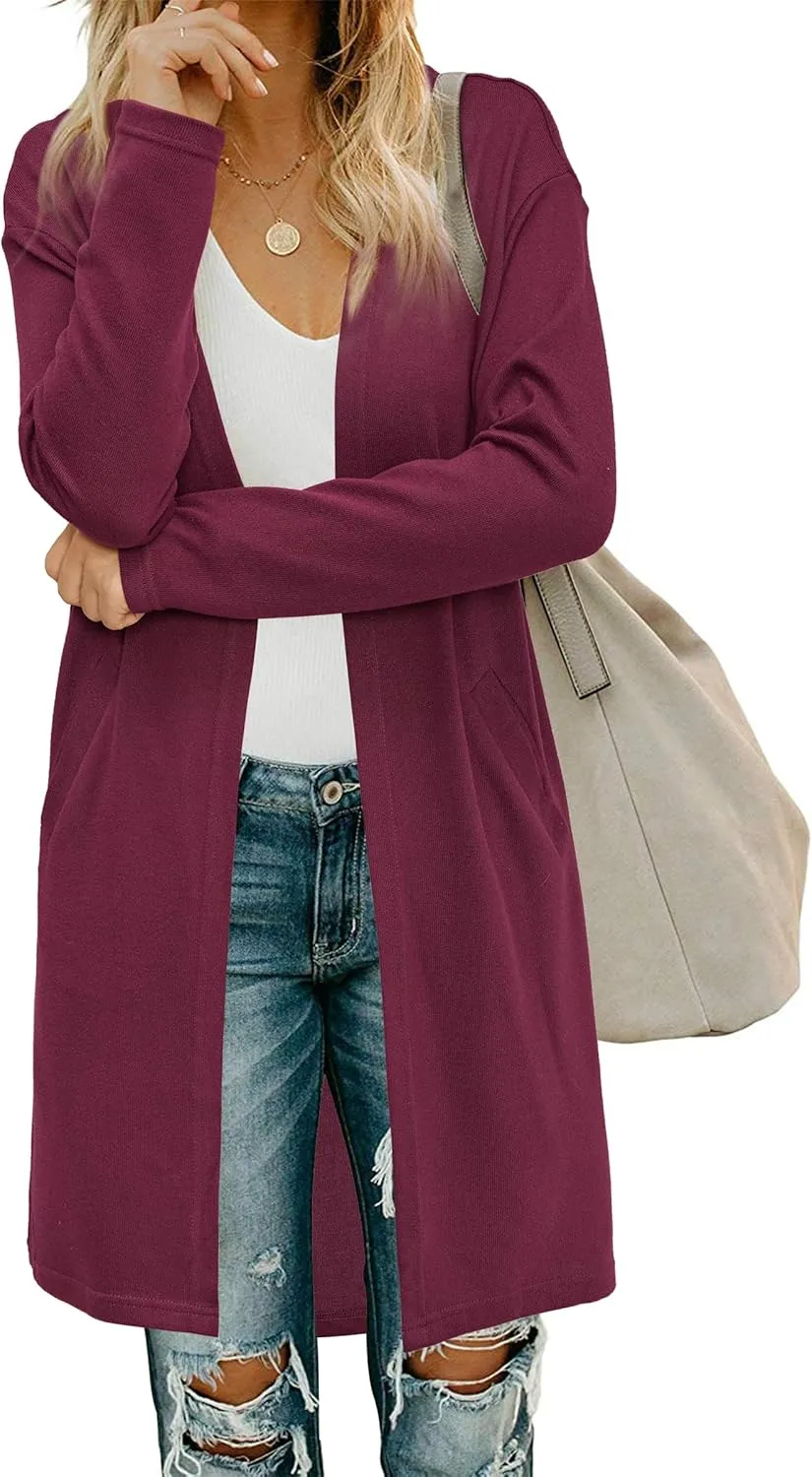 Women's Open Front Cardigan Shirt with Pockets Long Sleeve Lightweight Coat