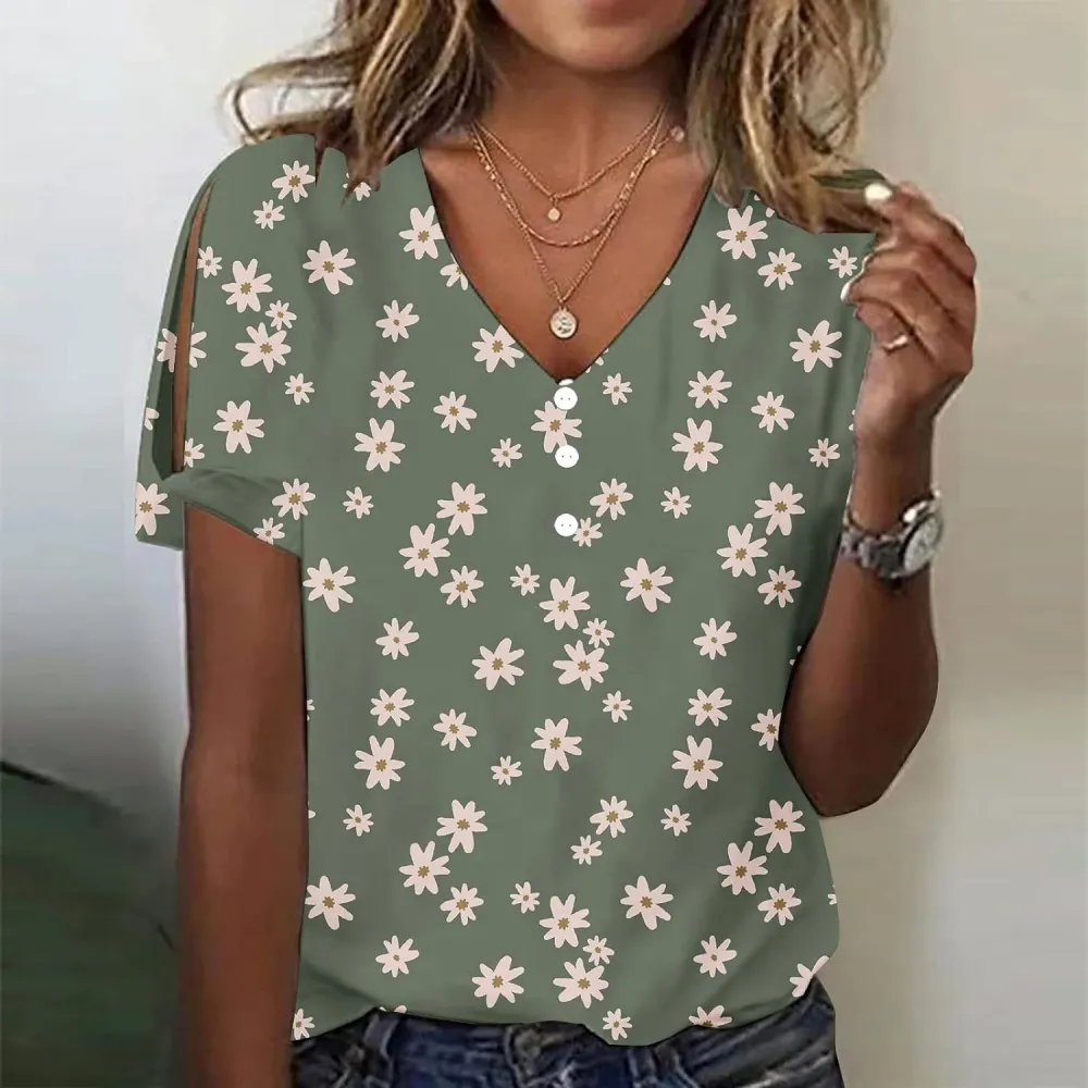 Womens Casual Summer T Shirts V Neck Short Sleeve Tunic Tops Loose Fit Polka Dot Loose Fit Tees 2023 Graphic Tees