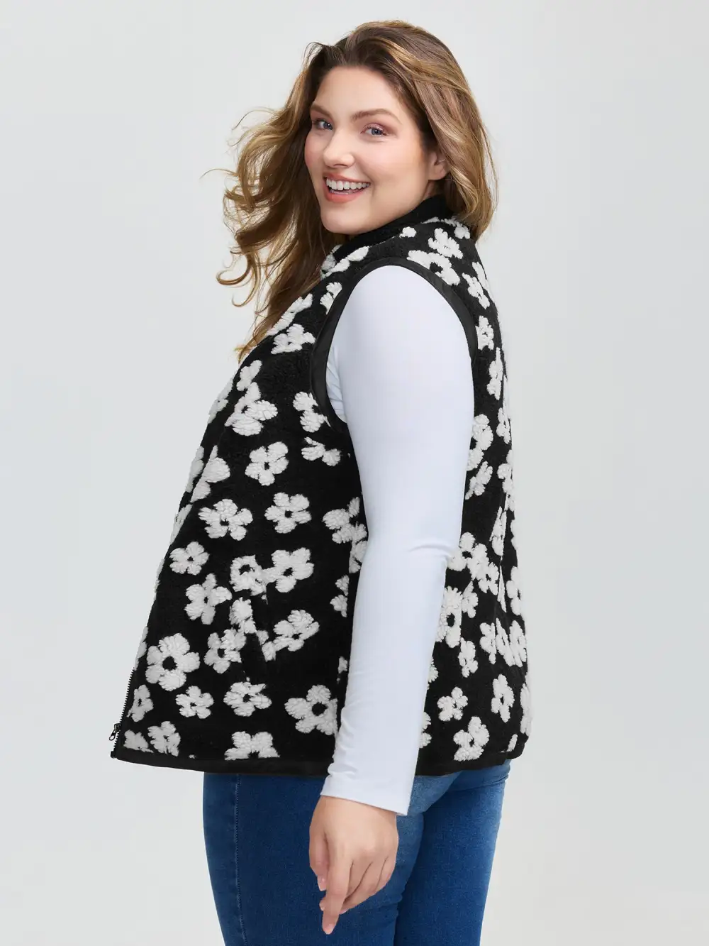 Floral Print Plush Reversible Vest