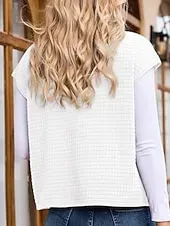 Women's Sweater Sweater Vest Streetwear Casual Solid Color Shirt Collar Zipper Pocket Knitted Sleeveless Regular Tops Knit Daily Holiday Going out Black White Fall Winter