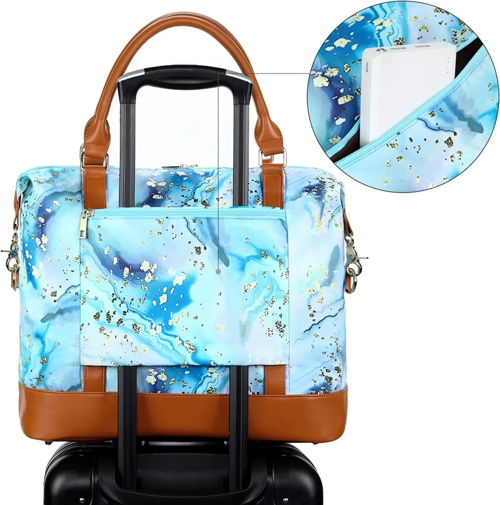 Ladies Canvas Weekender Bag Overnight Carry-on Tote Duffel in Trolley Handle