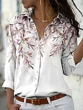 Women's Shirt Button Down Tunic Shirt Collar Long Sleeve Floral Graphic Vintage Daily Stylish Regular Tops Work Daily Holiday s Print White Blue Green Spring Fall