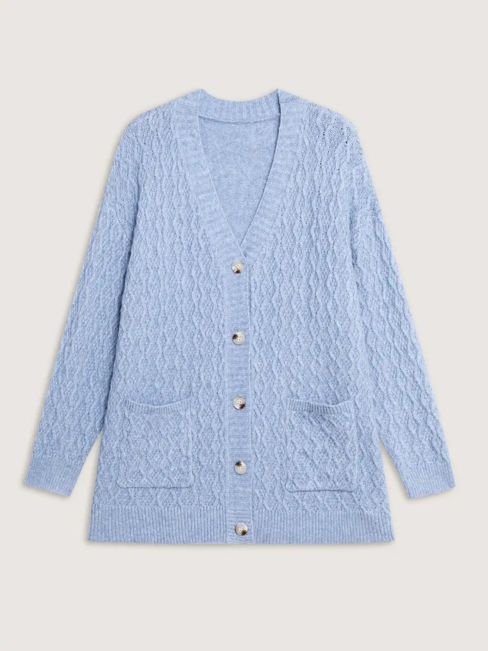 Cable Knit Textured Pockets Cardigan