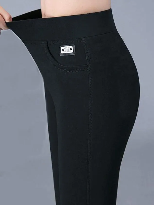 Casual Plain Autumn Lightweight Jersey Mid Waist Standard H-Line Regular Size Leggings for Women
