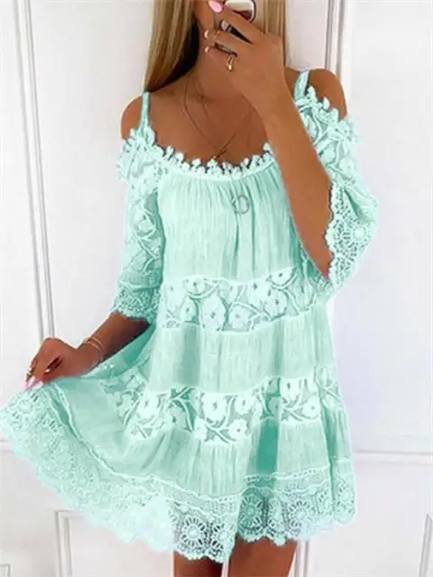 Solid Color Lace Slip Mini Dress