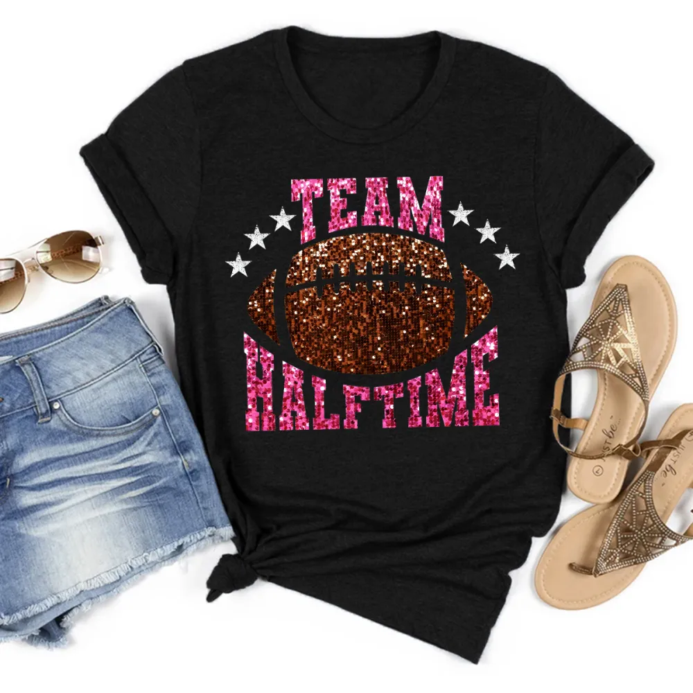 2 Women's Football Team Halftime Show Round Neck Short Sleeve Printed T-shirt