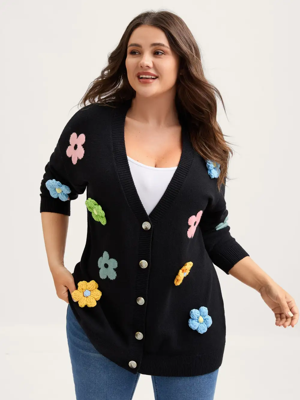 3D Floral Jacquard Embroidery Knit Cardigan