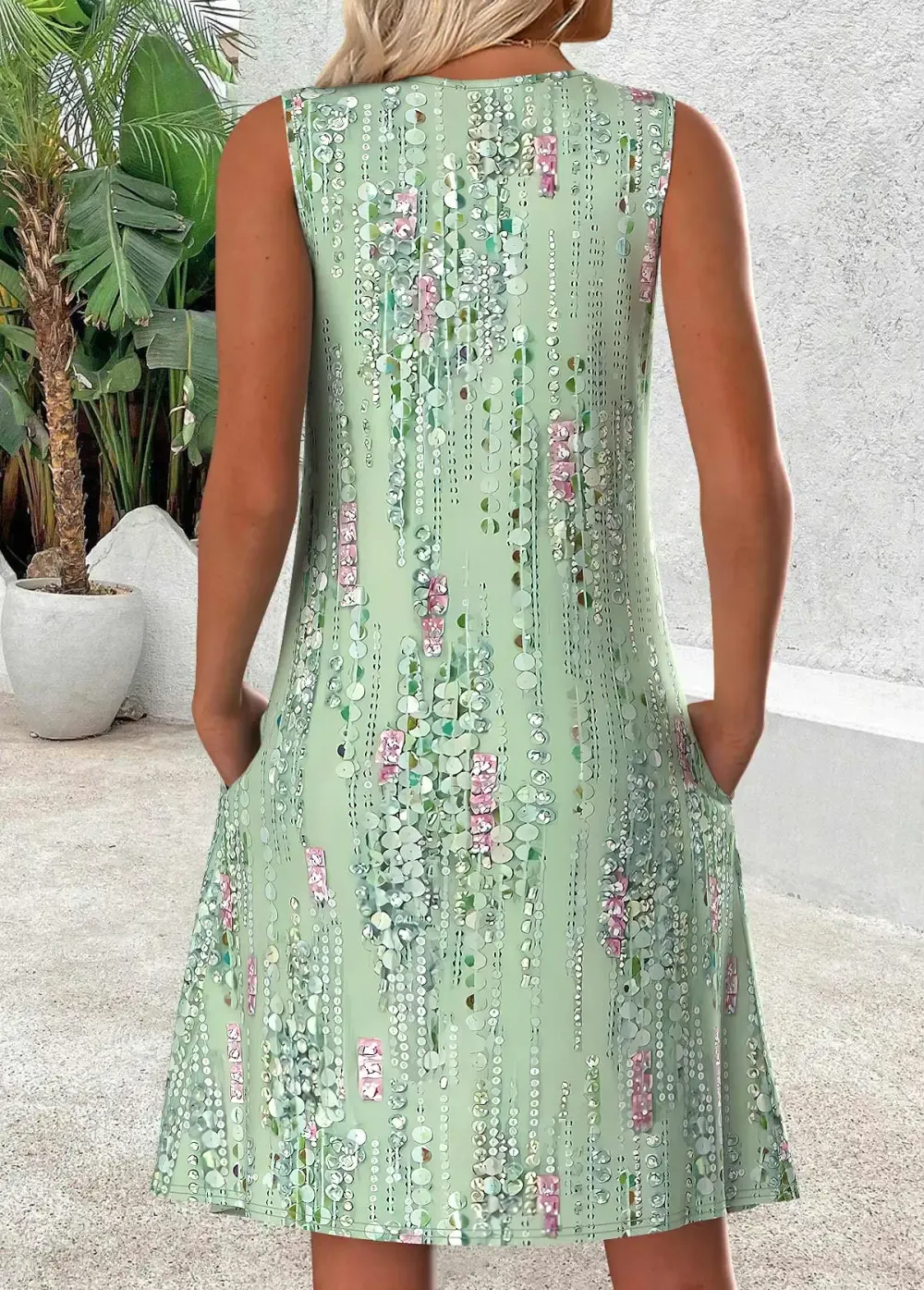 Light Green Short Sleeveless Scoop Neck Dress